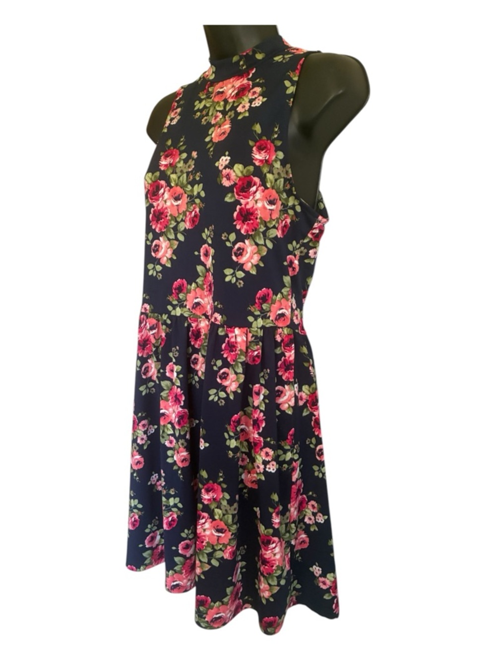 Floral Sleeveless Navy Fit & Flare Dress Size M - Picture 5 of 8